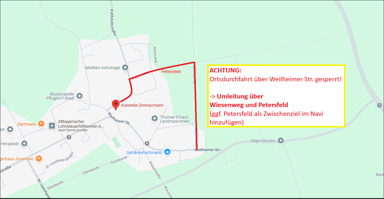 geaenderte Anfahrt